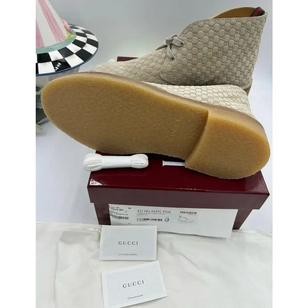 Men's Gucci suede GG embossed desert boots in oatmeal size 11 made in Italy